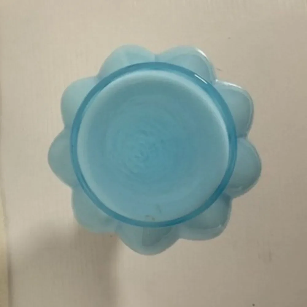 Vintage Fenton Blue Pastel Milk Glass Melon Vase Crimped Ruffled Rim 6.75